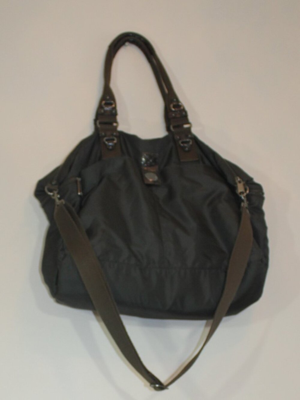 VTG Kipling Marla L tote shoulder brown travel bag leather trim 23"x12.5"x8"